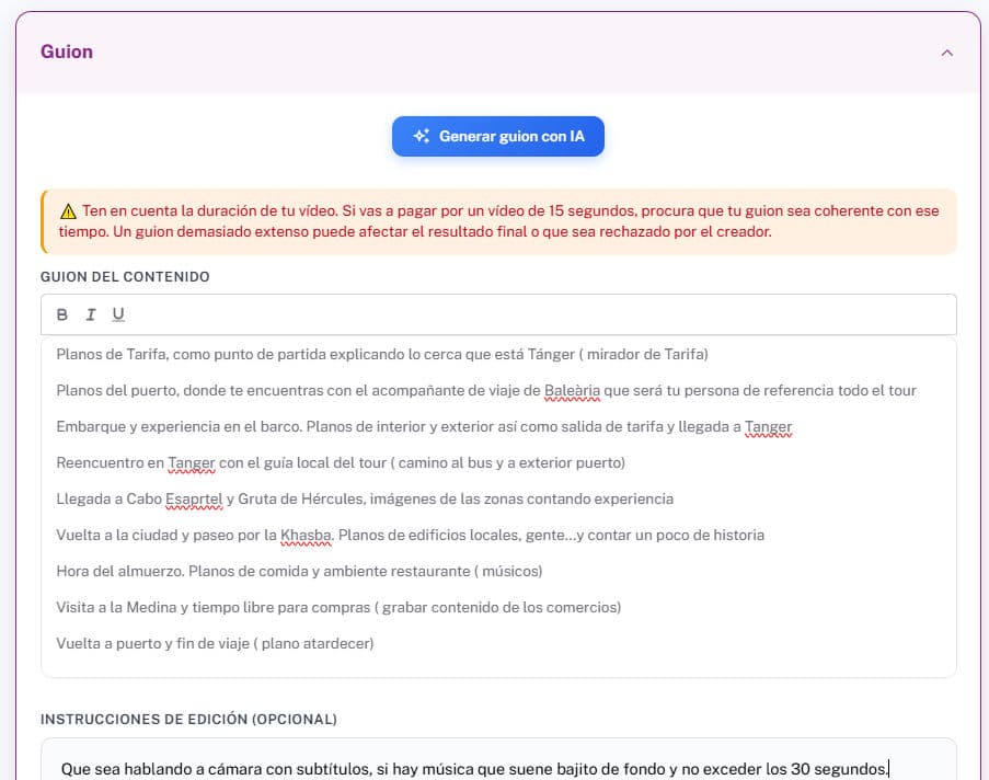 Ejemplo guion UGC