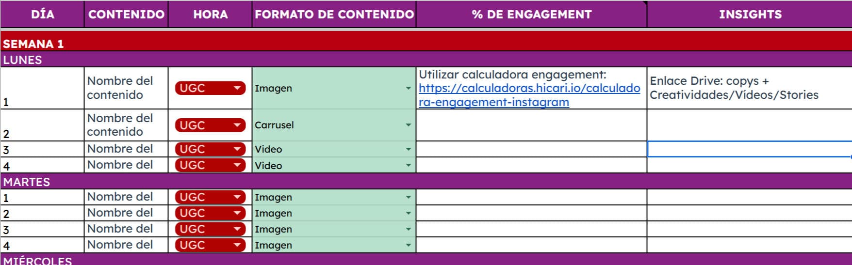 calendario de publicaciones de HICARI