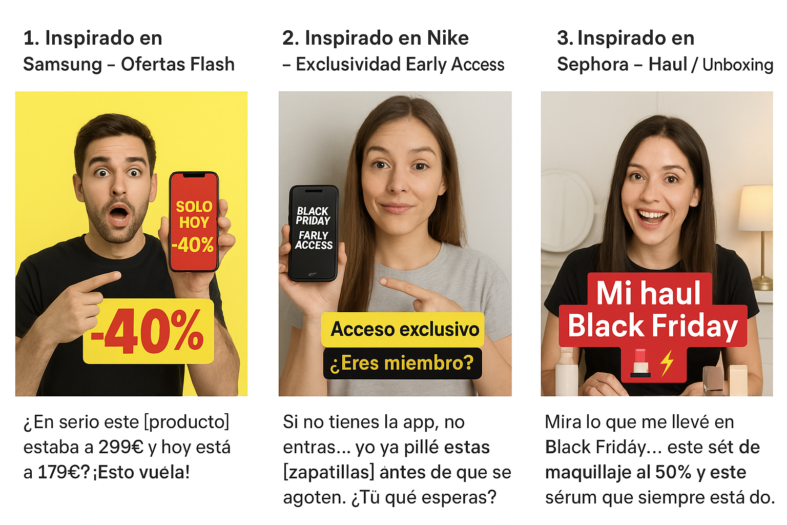 Storyboards de Anuncios Black Friday con UGC