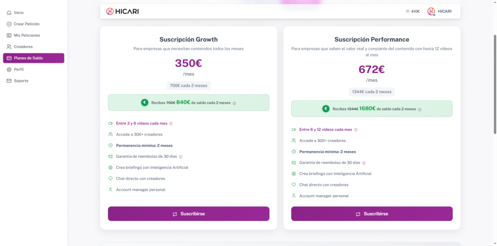 Suscripciones en HICARI