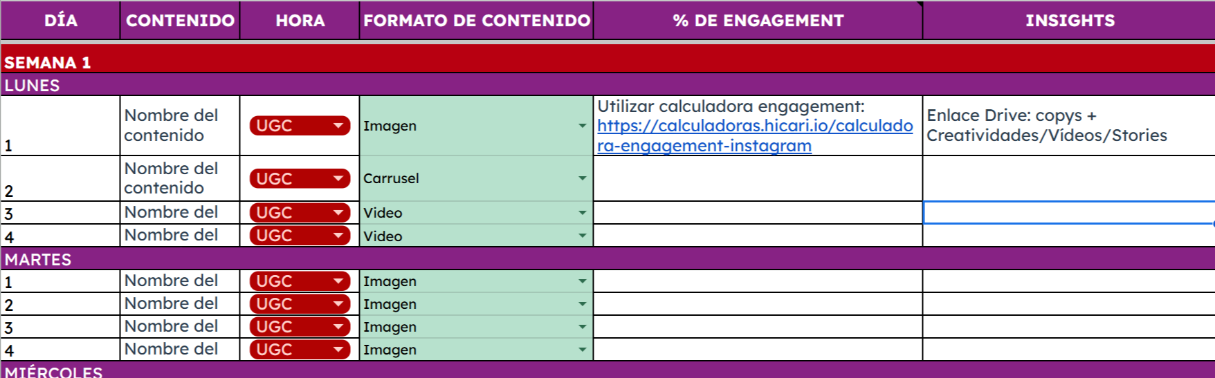 calendario de publicaciones de HICARI