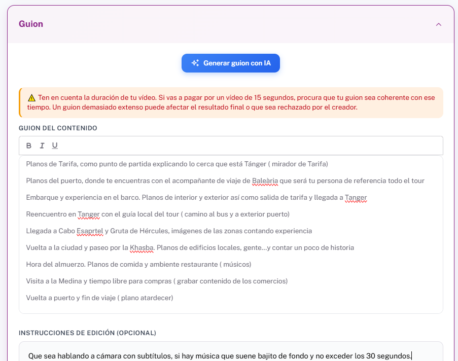 Ejemplo guion UGC
