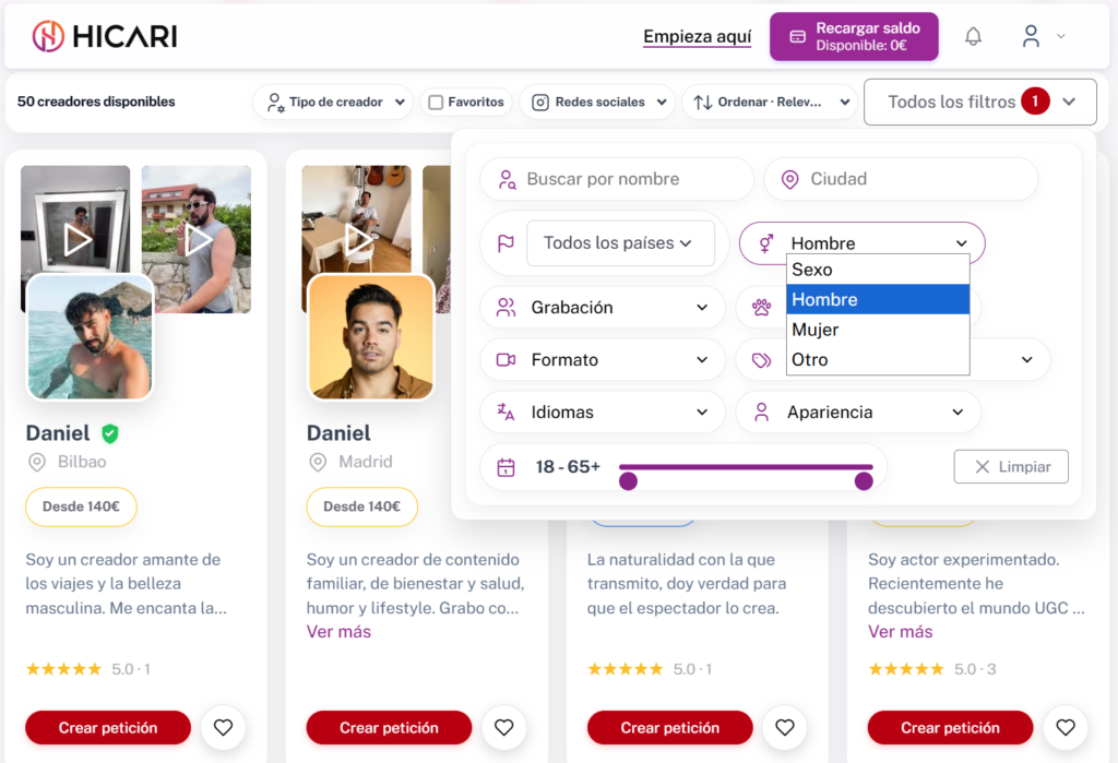 Aparecer en el filtro de HICARI
