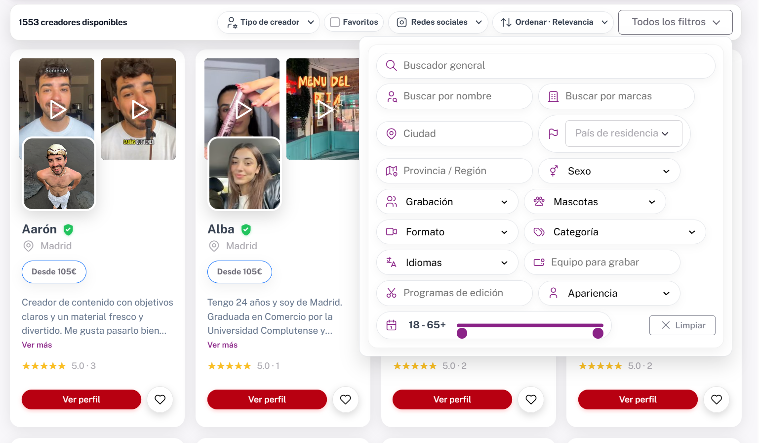 Plataforma de creadores UGC de HICARI por dentro