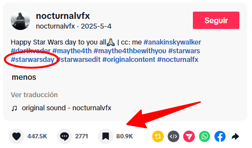 Usar hashtags: #MayThe4thBeWithYou #StarWarsDay