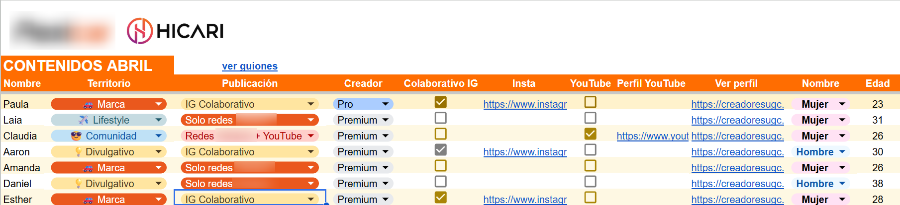 Ejemplo contenido mensual cliente HICARI